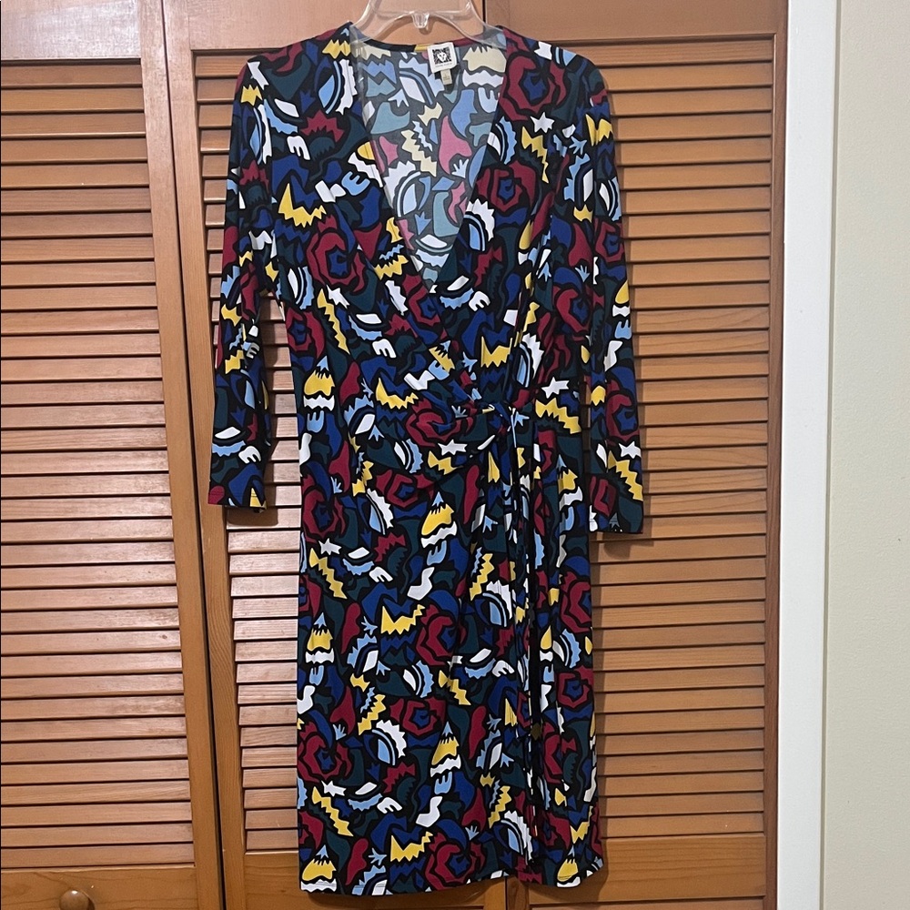 Anne Klein Vibrant Patterned Wrap Long Sleeve Dress